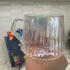 Starbucks 2024 Holiday Iridescent Glass Round Dome Pleated Glass Mug.NWT. Classy
